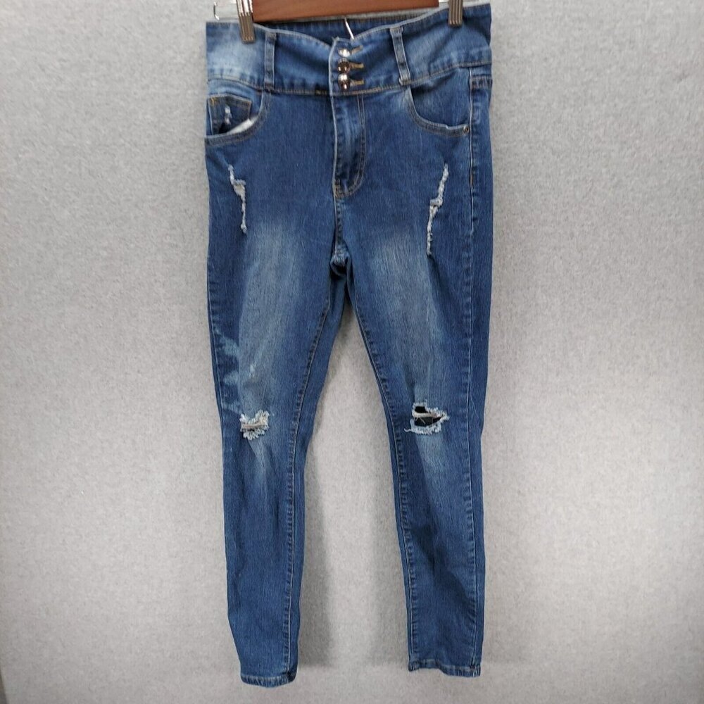 Lola Jeans Women's Lola High Rise Straight Size 9‎ Medium 3 Button Distressed